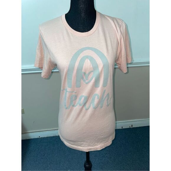 Teacher Rainbow Short Sleeve Bella + Canvas- Light Pink - Picture 1 of 5